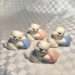 Vintage Cat Ceramic Macrame Beads set of 4